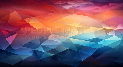 Buy stock photo Polygon, geometric and design with lowpoly, Colour and decoration for texture, creative and background. Ai generated, banner and pattern with abstract pattern and colours.