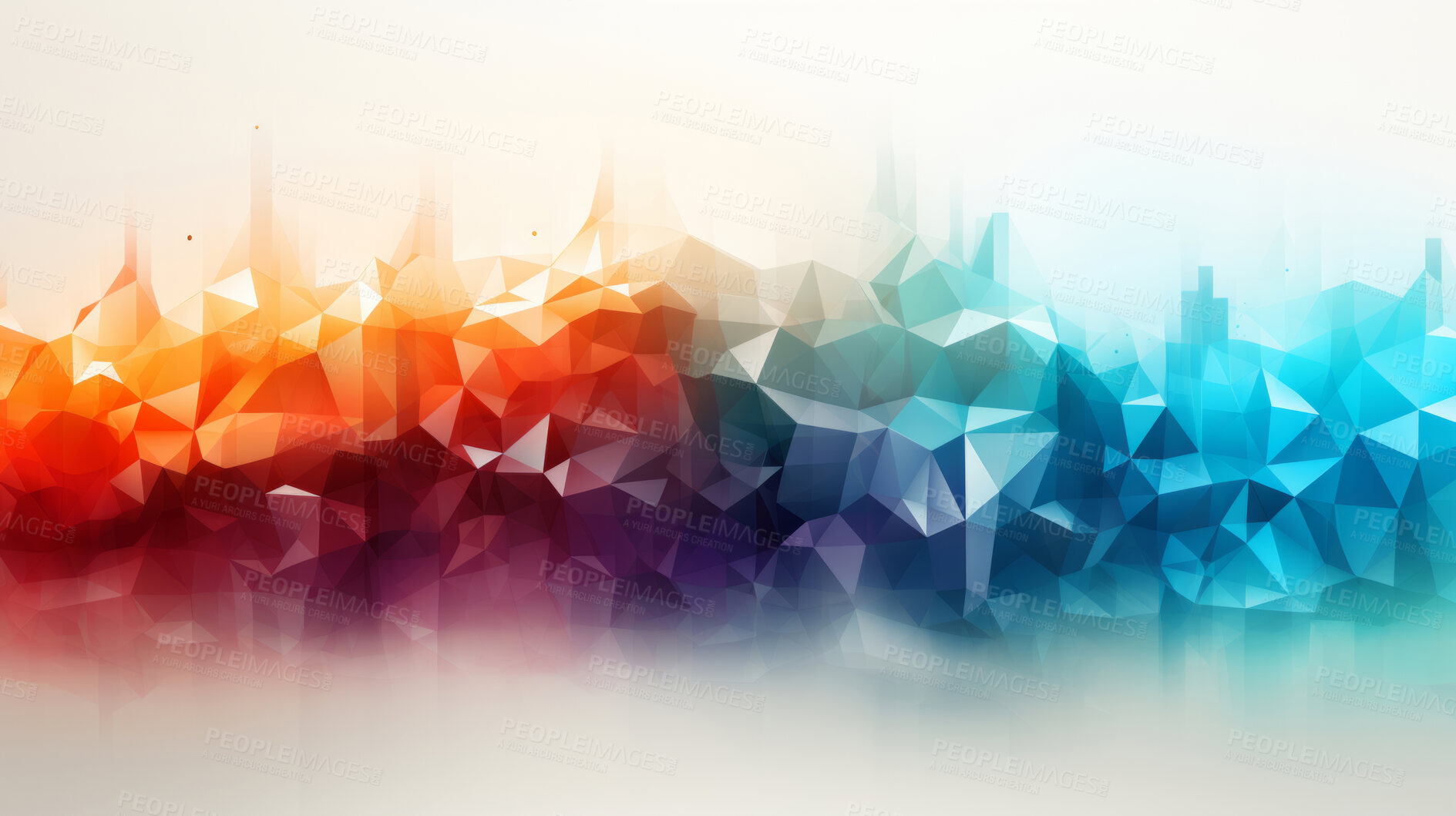 Buy stock photo Polygon, geometric and design with lowpoly, Colour and decoration for texture, creative and background. Ai generated, banner and pattern with abstract shapes and colours.