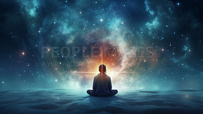 Yoga Cosmic Space Meditation Illustration Silhouette Of Man