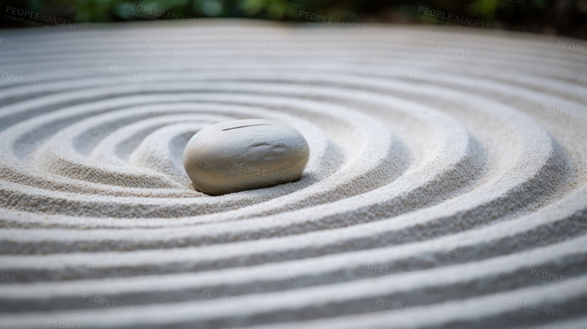 Buy stock photo Japan, Zen and garden in sand with stone for mindfulness and spirituality. Pattern, pebble and practise for peace, stress free and mental health for religion, tradition, calm, body, mind and soul