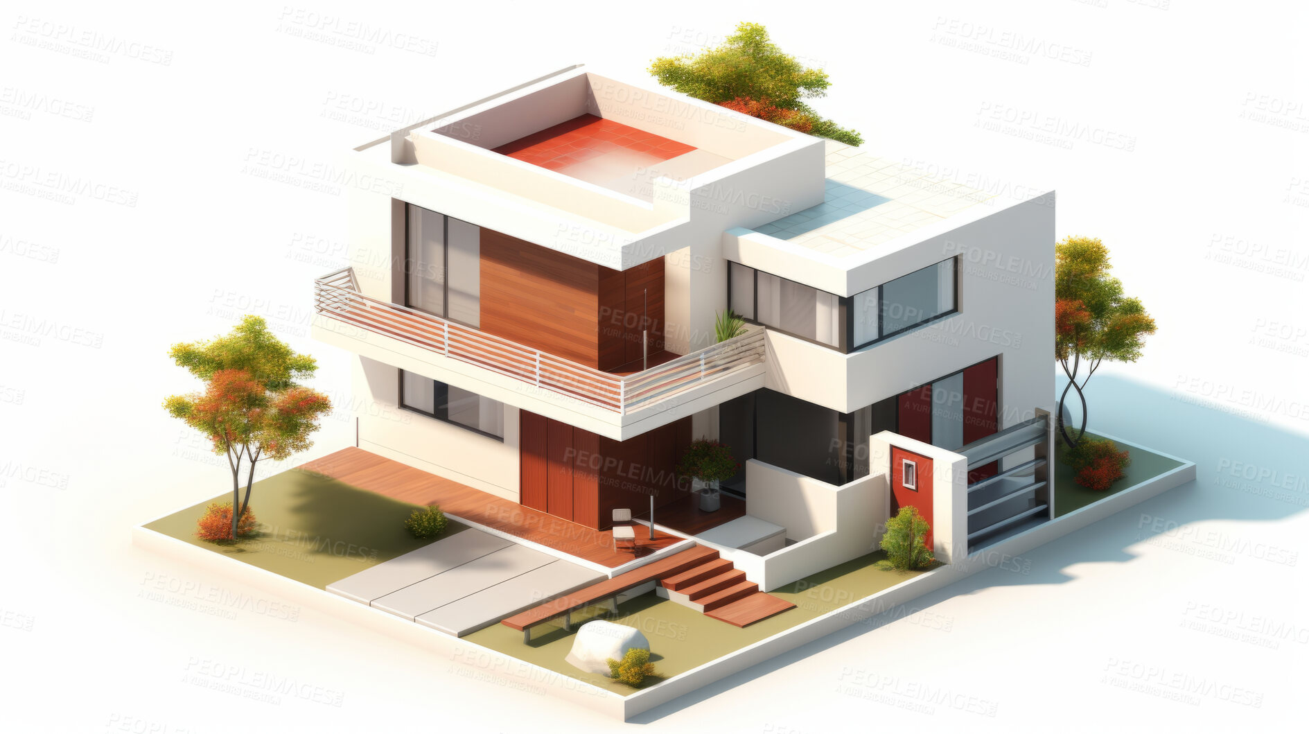 Buy stock photo Luxury home, 3D render or architecture for holiday or leisure, 3d model or exterior concept of home. Cubic, artwork or illustration for virtual reality game application with furniture or remodelling