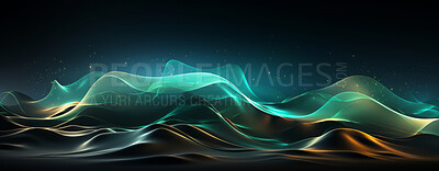 Buy stock photo Waveform, flowing colour and design with art and digital painting for decorative, texture and creative idea. Ai generated, banner and pattern with abstract fantasy colours on background for graphic wallpaper.
