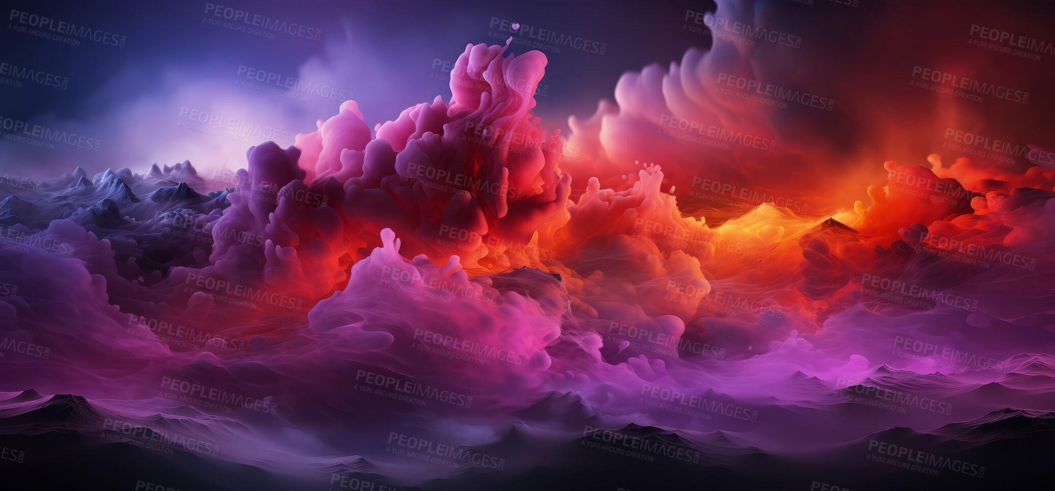 Buy stock photo Smokey, soft, powder colour and design with art and painting for decorative, texture and creative idea. Ai generated, banner and pattern with abstract fantasy colours on background for graphic wallpaper.