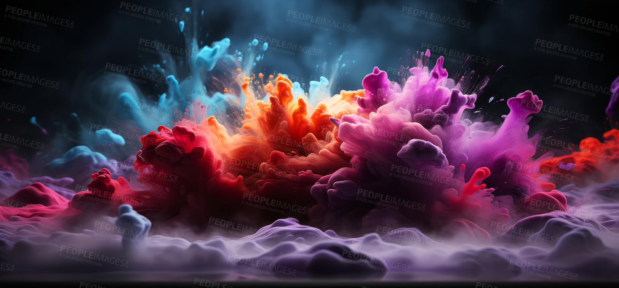 Buy stock photo Smokey, soft, powder colour and design with art and painting for decorative, texture and creative idea. Ai generated, banner and pattern with abstract fantasy colours on background for graphic wallpaper.