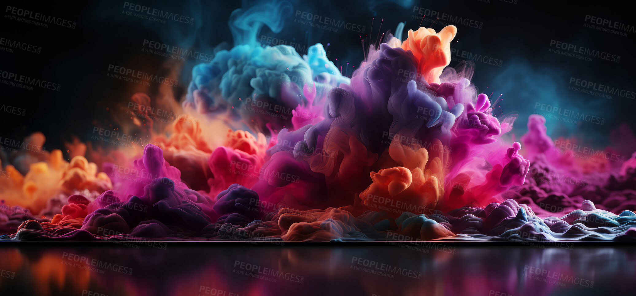 Buy stock photo Smokey, soft, powder colour and design with art and painting for decorative, texture and creative idea. Ai generated, banner and pattern with abstract fantasy colours on background for graphic wallpaper.