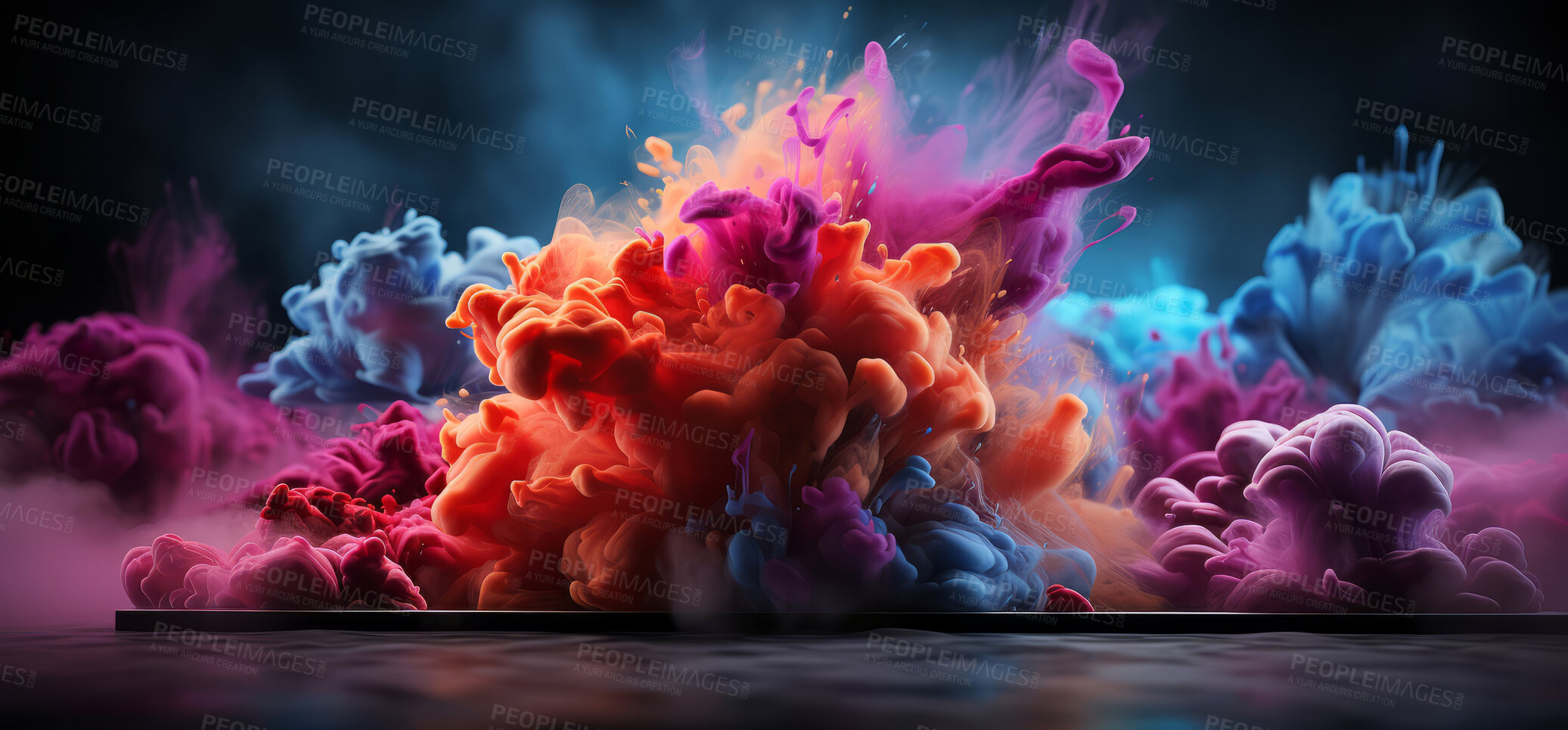 Buy stock photo Smokey, soft, powder colour and design with art and painting for decorative, texture and creative idea. Ai generated, banner and pattern with abstract fantasy colours on background for graphic wallpaper.
