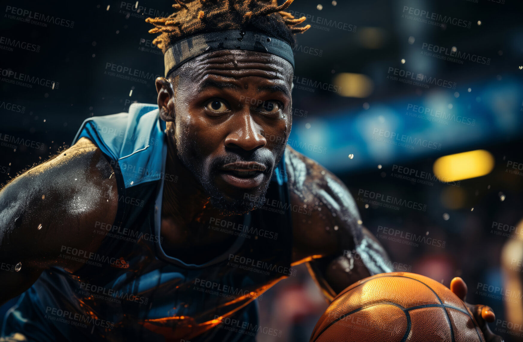 Buy stock photo Basketball player, sports and training with fitness man holding ball ready to shoot or throw while playing at an indoors court. Athlete doing exercise or professional match for health and wellness.