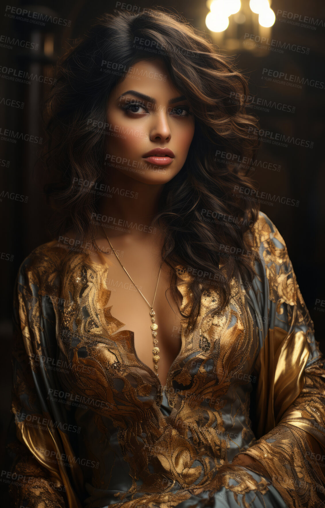 Buy stock photo Beauty, glitter and attractive woman with gold makeup on black background with art, paint and cosmetics. Shine, glow and model in studio for facial fashion, aesthetic freedom and luxury skincare.