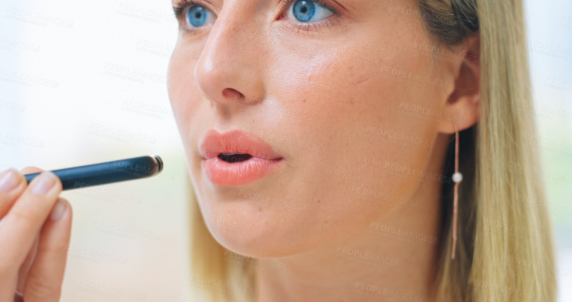 Buy stock photo Woman, talking and phone call with speaker for voice, sound translation and digital contact. Face, mobile communication and microphone for recording feedback, speech and consulting with audio app 