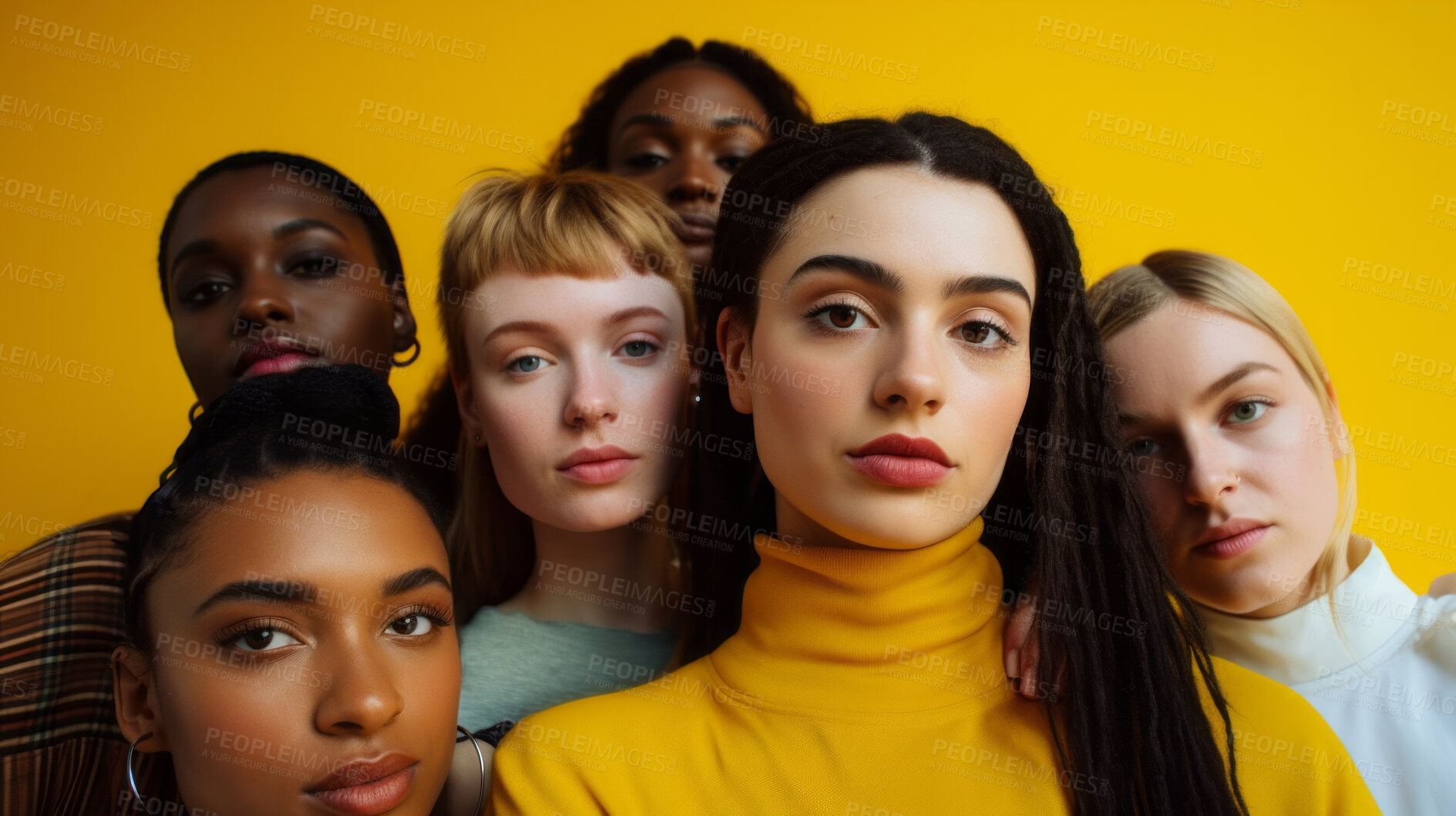 Buy stock photo Diverse, group and youth portrait of young students or a friends for inclusivity and diversity. Confident, people or best friends taking a selfie together, having fun for protest or human rights