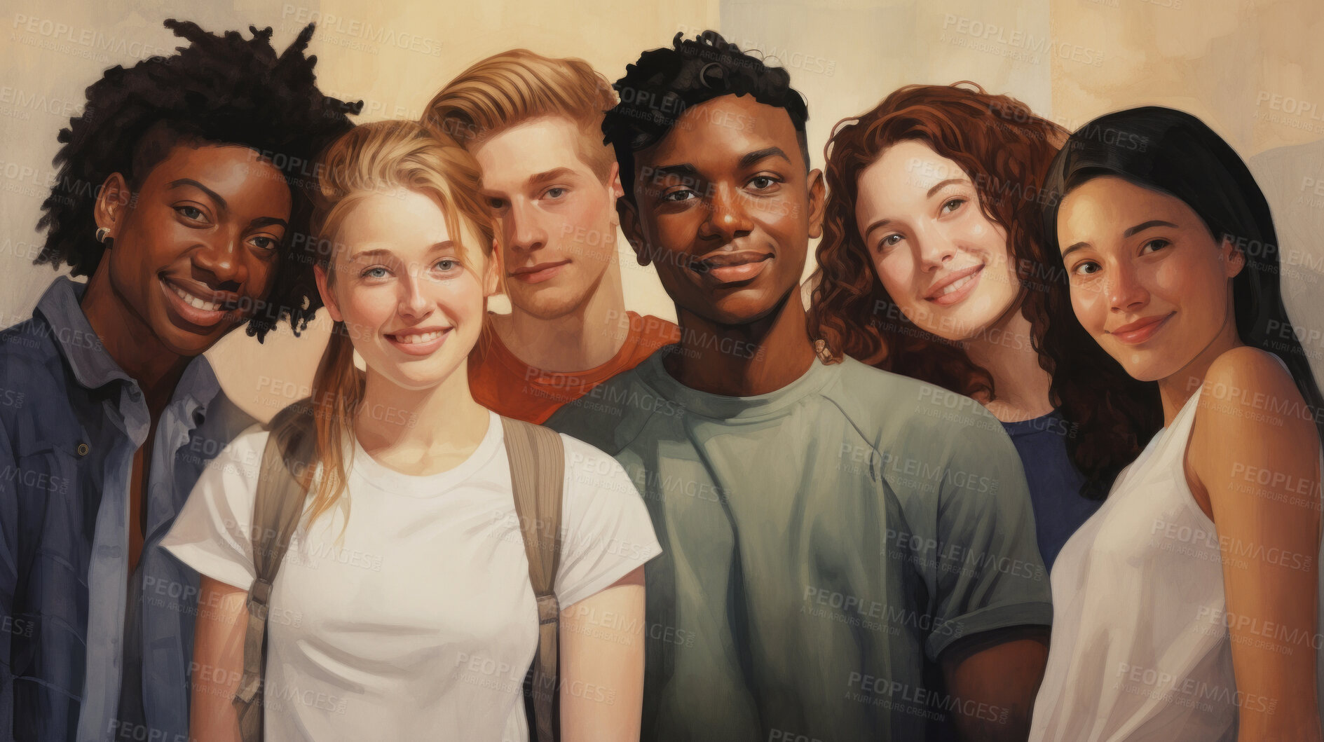 Buy stock photo Diverse, group and youth portrait of young students or a friends for inclusivity and diversity. Confident, people or best friends taking a selfie together, having fun for protest or human rights