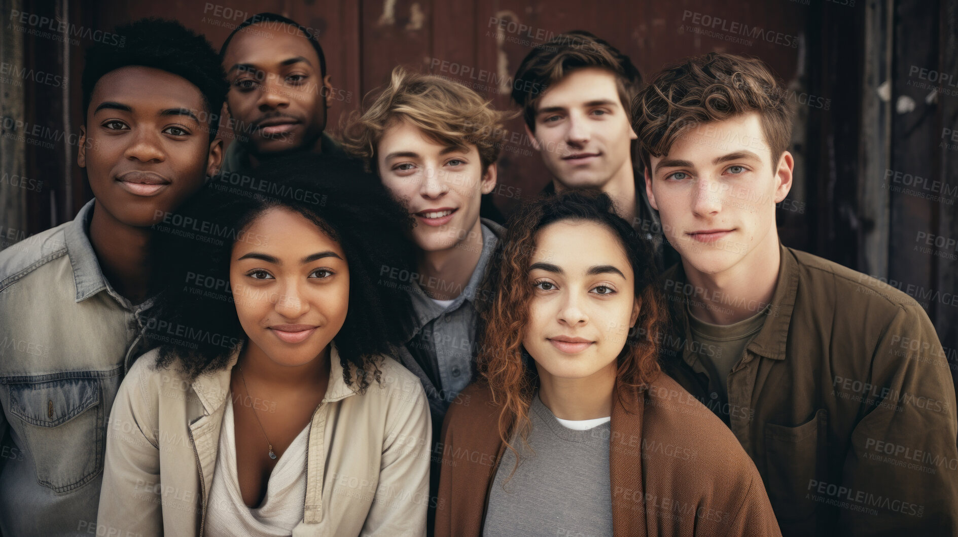 Buy stock photo Diverse, group and youth portrait of young students or a friends for inclusivity and diversity. Confident, people or best friends taking a selfie together, having fun for protest or human rights