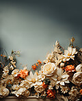 Flowers, petals and bouquet on a green background for decoration, creativity or art with fresh and colorful plant bunch. Creative, still life and concept, floral arrangement in a studio for mockup/mock up.