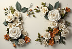 Flowers, petals and bouquet on a cream background for decoration, creativity or art with fresh and colorful plant bunch. Creative, still life and concept, floral arrangement in a studio for mockup.