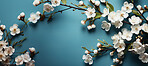 Flowers, petals and bouquet on a blue background for decoration, creativity or art with fresh and colorful plant bunch. Creative, still life and concept, floral arrangement in a studio for mockup.
