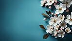 Flowers, petals and bouquet on a blue background for decoration, creativity or art with fresh and colorful plant bunch. Creative, still life and concept, floral arrangement in a studio for mockup.