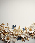 Flowers, petals and bouquet on a cream background for decoration, creativity or art with fresh and colorful plant bunch. Creative, still life and concept, floral arrangement in a studio for mockup.