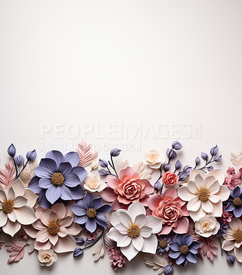 Flowers, petals and bouquet on a background for decoration, creativity or art with fresh and colorful plant bunch. Creative, still life and concept, floral arrangement in a studio for mockup/mock up.