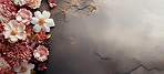 Flowers, petals and bouquet on a grey background for decoration, creativity or art with fresh and colorful plant bunch. Creative, still life and concept, floral arrangement in a studio for mockup.