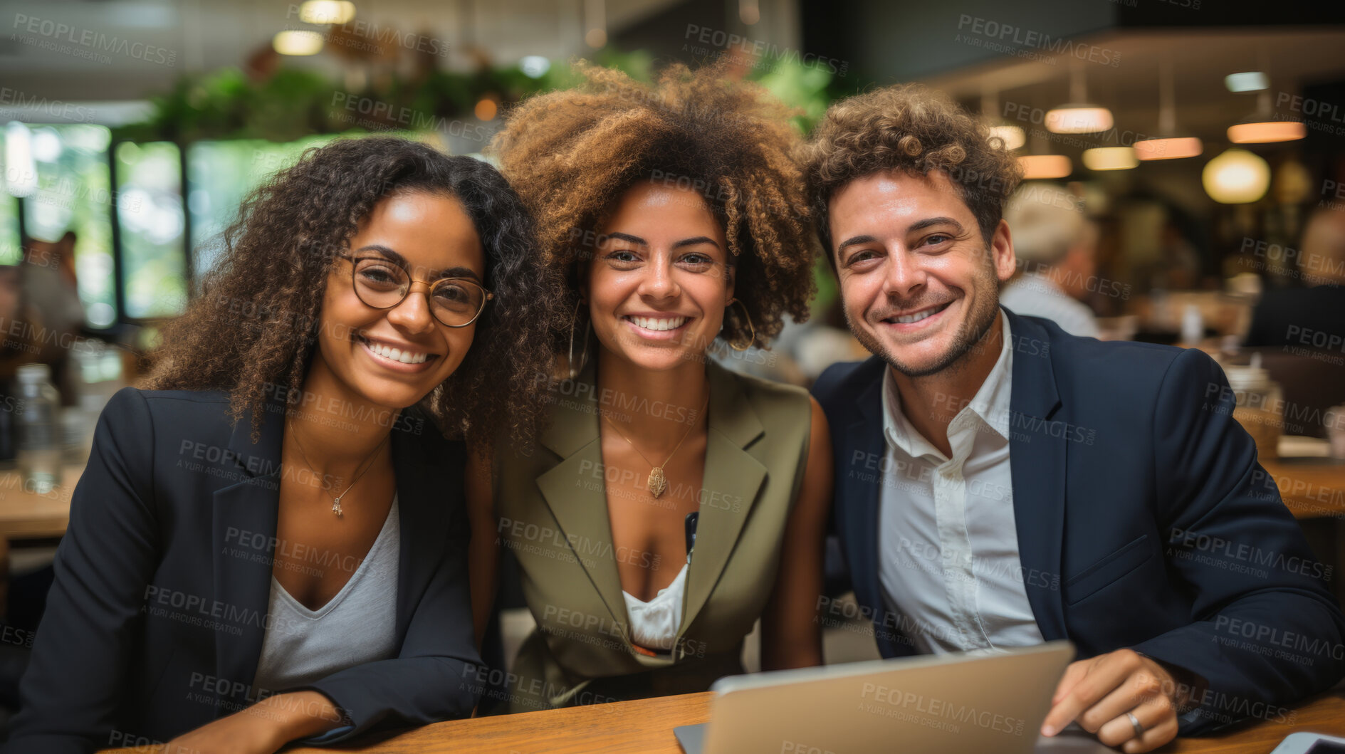 Buy stock photo Portrait, diversity and smile of business people in cafe, confident collaboration and corporate management. Group, professional teamwork and face of happy staff, commitment and global solidarity