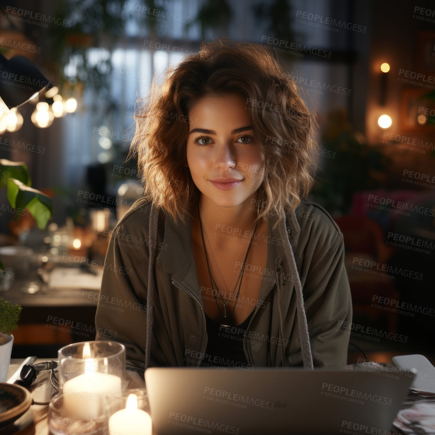 Buy stock photo Woman and student with a laptop, cafe and typing with a smile, connection and online reading. Face, female person or girl in a restaurant, pc or technology with education, email and university.