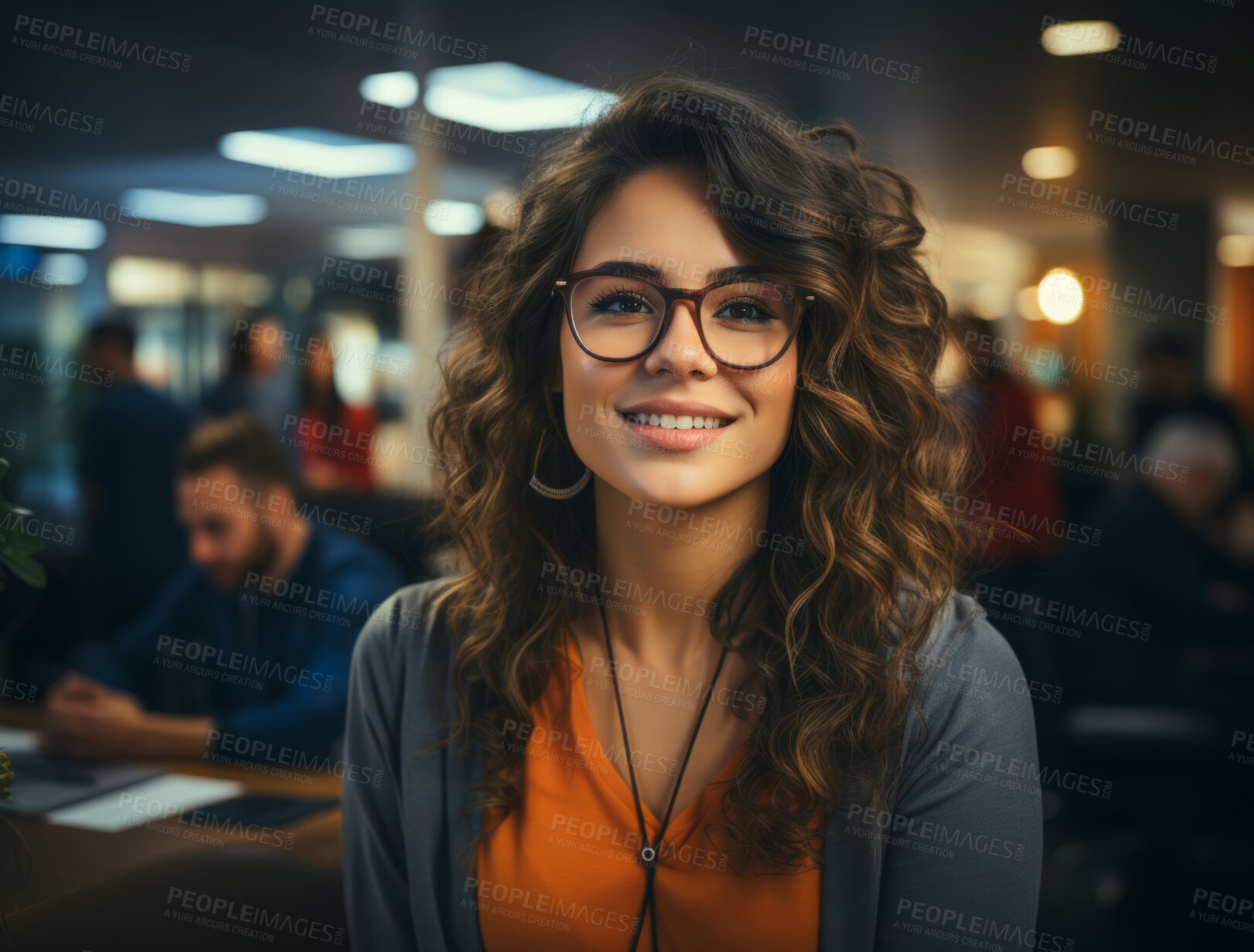 Buy stock photo Portrait, woman and student in office, business and building. Smiling, face and female. Person, girl or leader. Working, employee and creative in corporate workplace.
