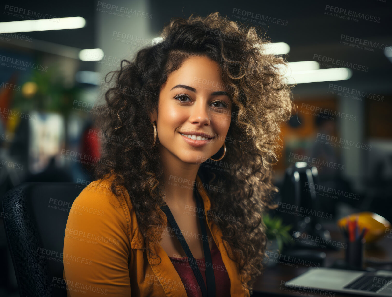 Buy stock photo Portrait, woman and student in office, business and building. Smiling, face and female. Person, girl or leader. Working, employee and creative in corporate workplace.