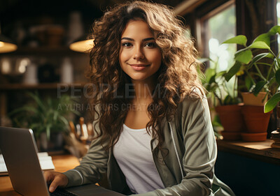 Portrait, woman and student with laptop, cafe and typing with smile, connection and online reading. Face, female and girl in restaurant, pc or technology with education, email and university.
