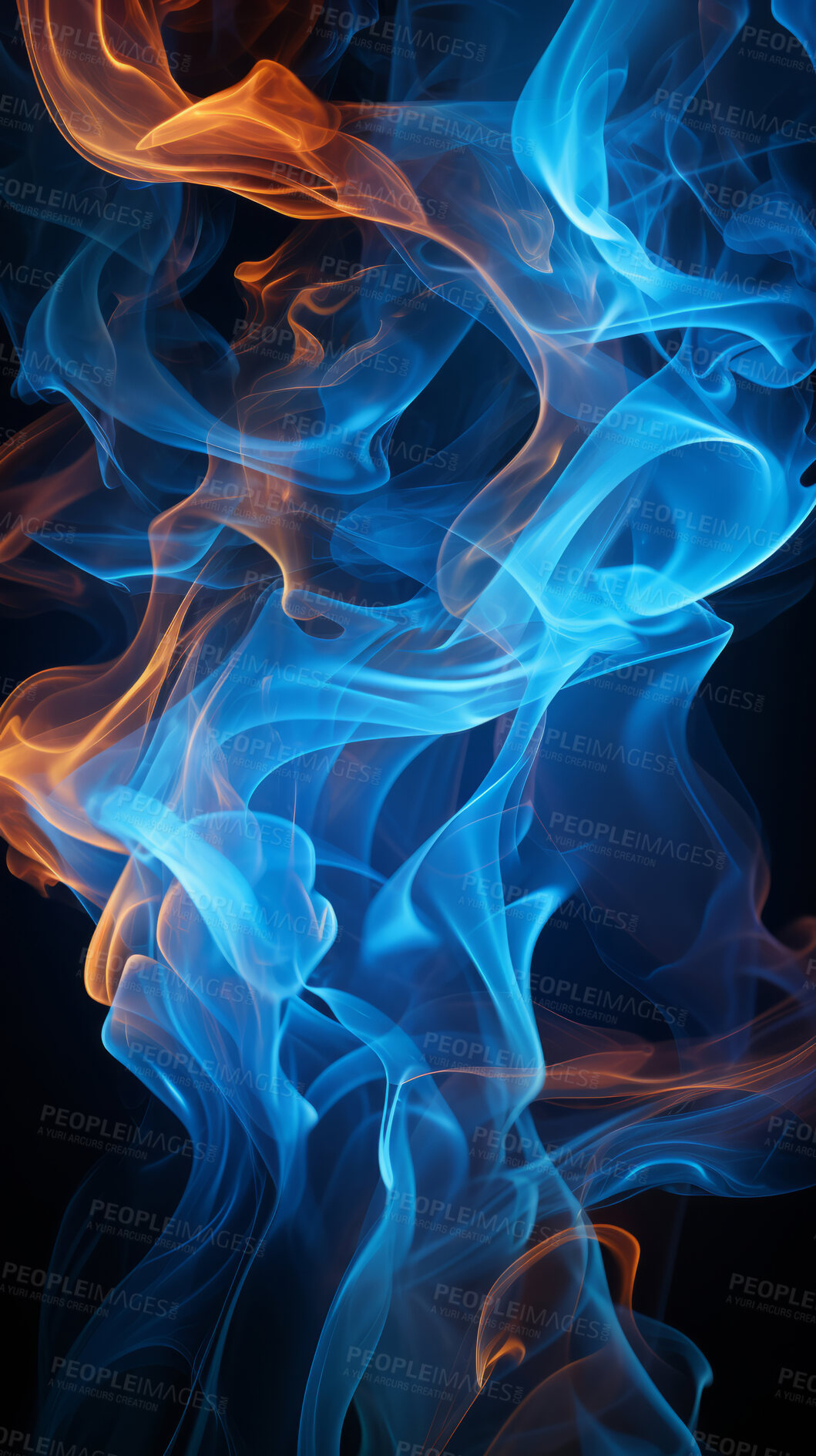 Buy stock photo Colourful smoke, incense or gas in a studio with dark background by mockup space for magic effect with abstract. Fog, steam or vapor mist moving in air for cloud smog pattern by black backdrop with banner.