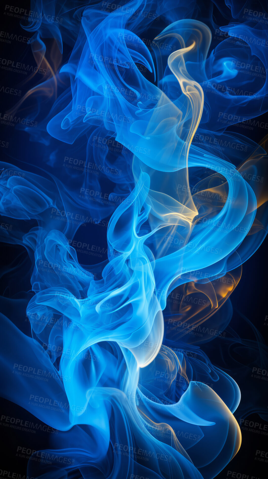 Buy stock photo Colourful smoke, incense or gas in a studio with dark background by mockup space for magic effect with abstract. Fog, steam or vapor mist moving in air for cloud smog pattern by black backdrop with banner.