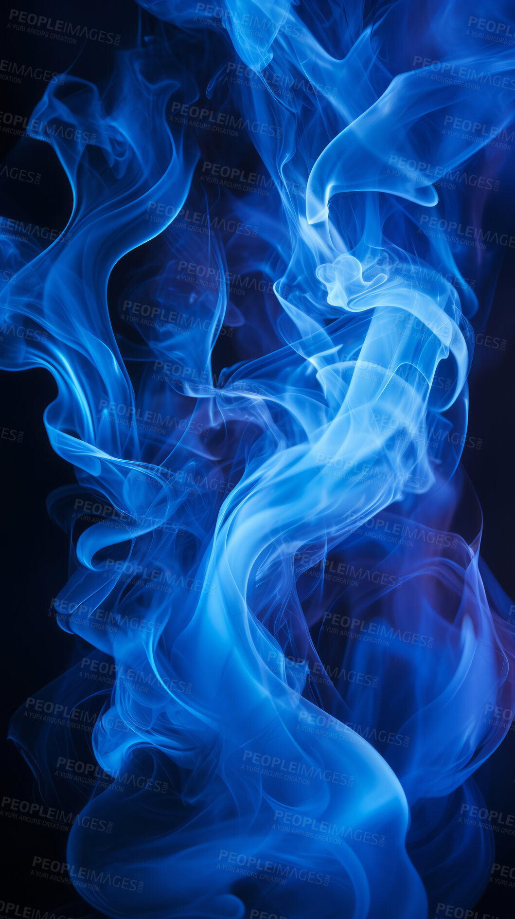 Buy stock photo Colourful smoke, incense or gas in a studio with dark background by mockup space for magic effect with abstract. Fog, steam or vapor mist moving in air for cloud smog pattern by black backdrop with banner.