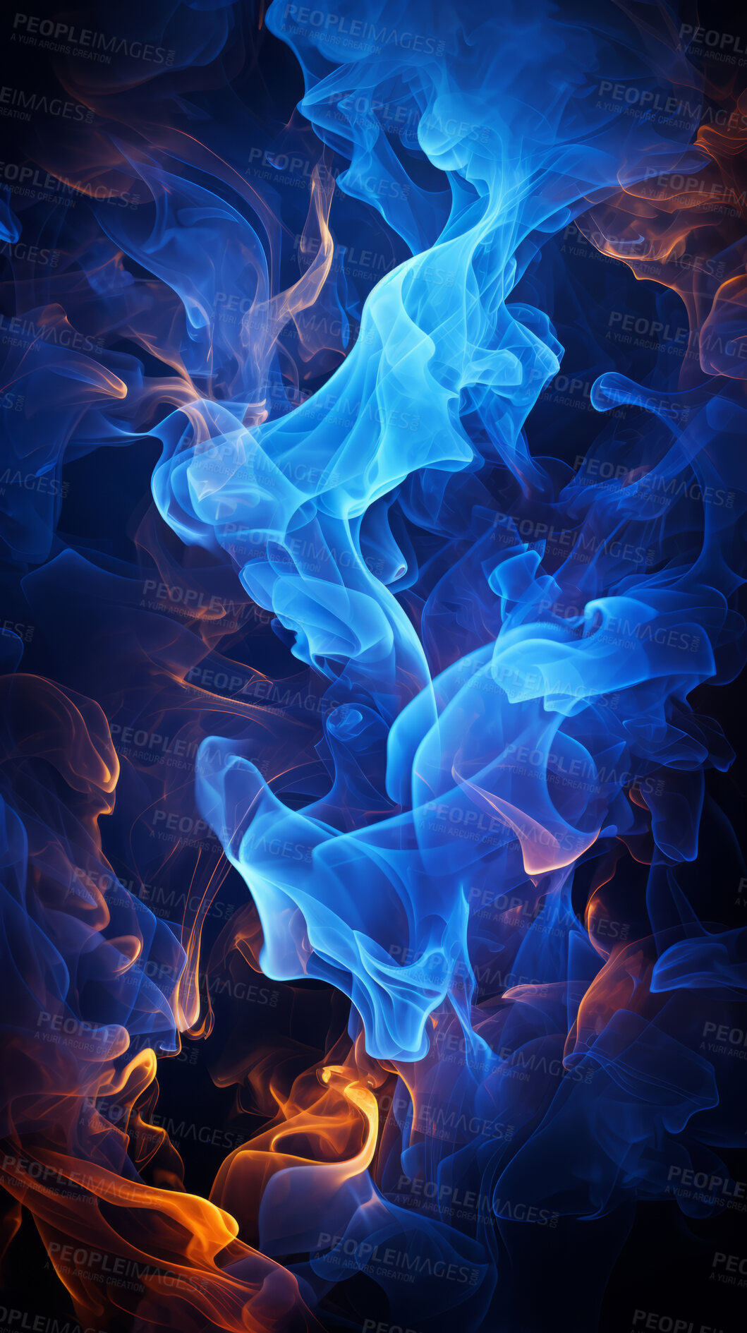 Buy stock photo Colourful smoke, incense or gas in a studio with dark background by mockup space for magic effect with abstract. Fog, steam or vapor mist moving in air for cloud smog pattern by black backdrop with banner.