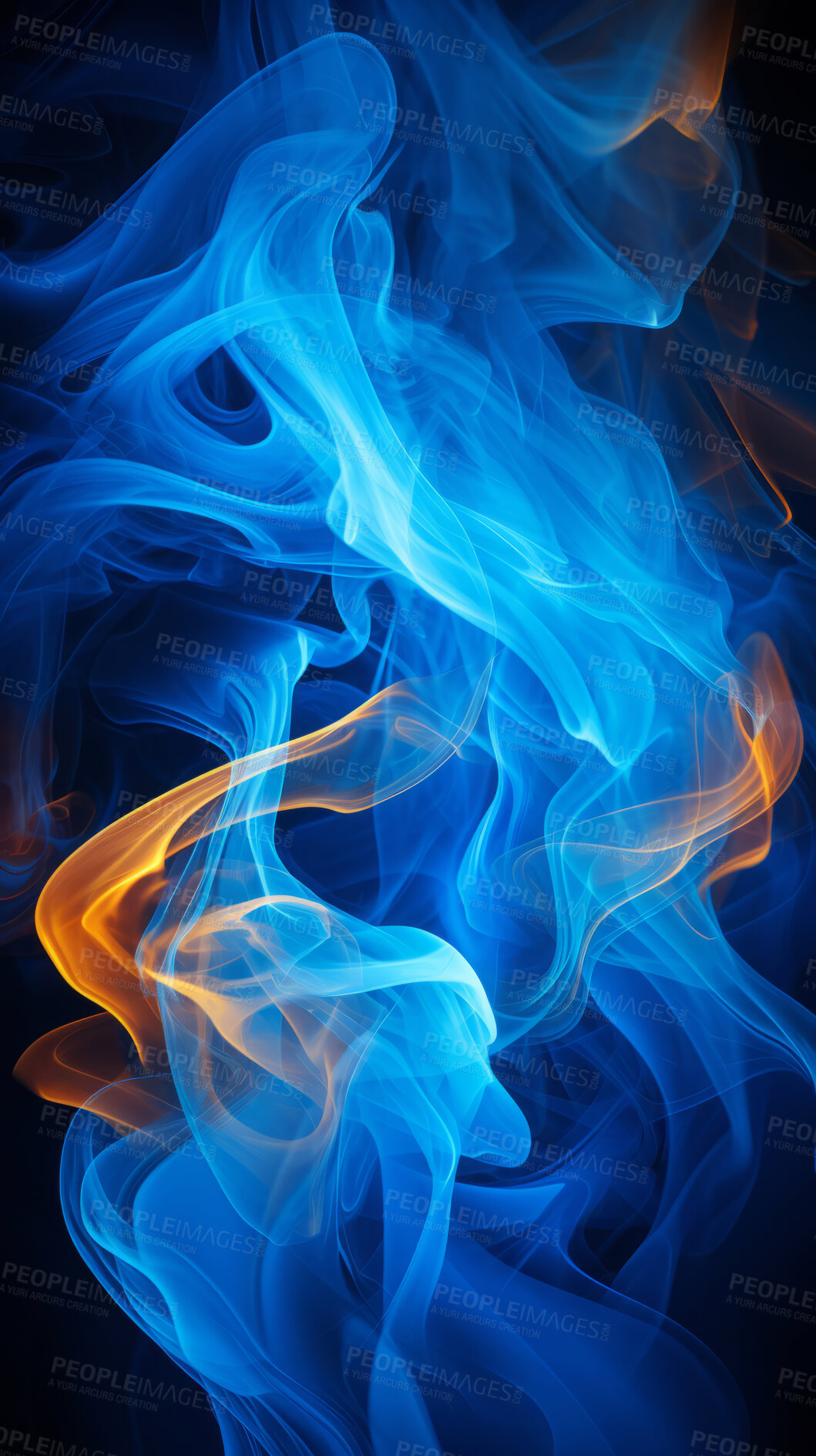 Buy stock photo Colourful smoke, incense or gas in a studio with dark background by mockup space for magic effect with abstract. Fog, steam or vapor mist moving in air for cloud smog pattern by black backdrop with banner.