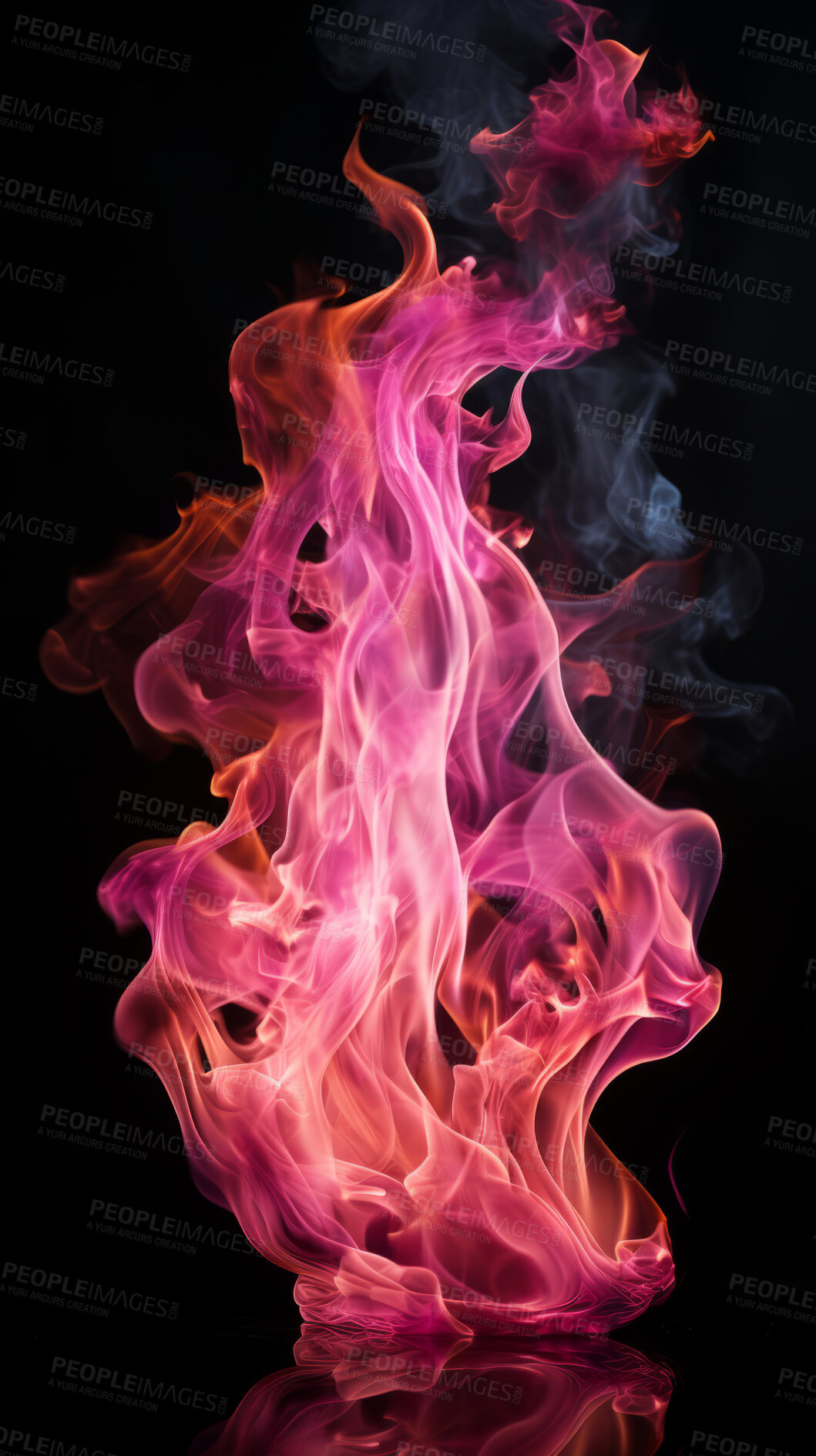 Buy stock photo Flame, fire and blaze in a studio with dark background by mockup space for orange explosion in abstract. Burning, heat and pattern movement for fireplace, barbecue and hot danger by black backdrop