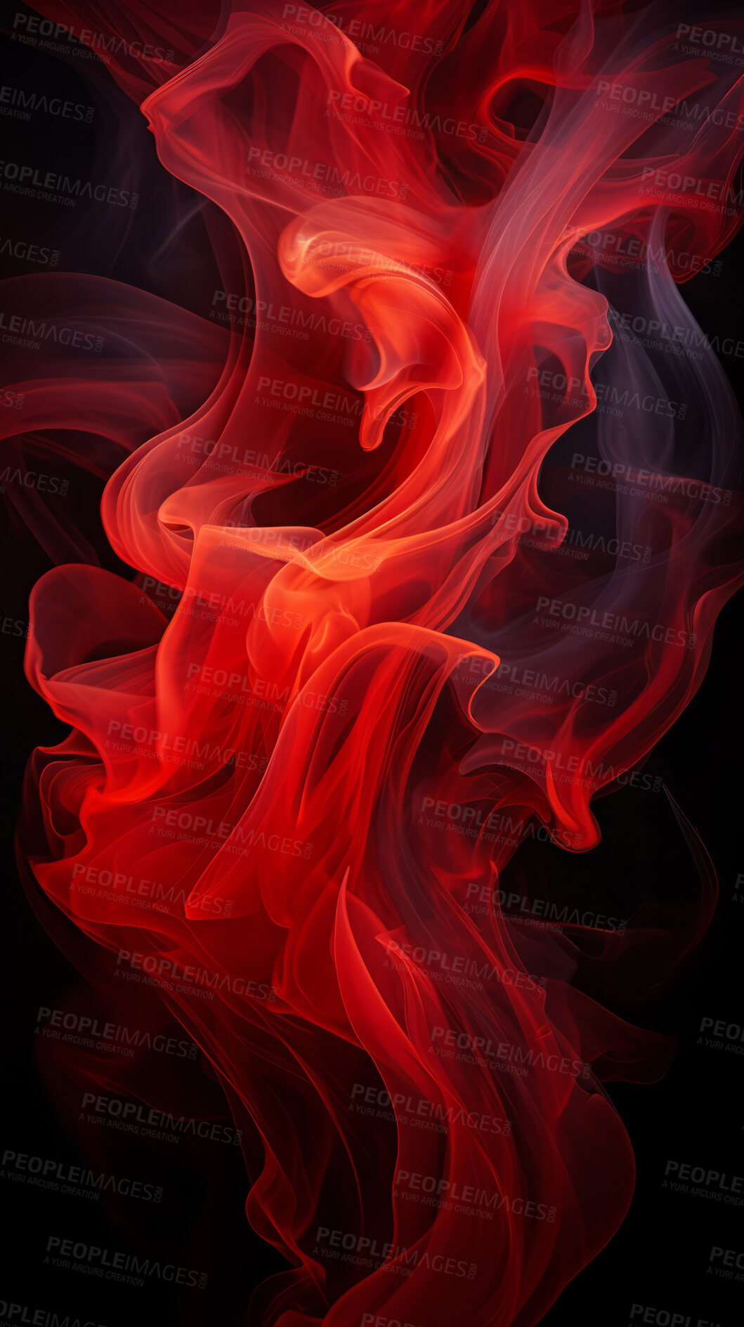 Buy stock photo Colourful smoke, incense or gas in a studio with dark background by mockup space for magic effect with abstract. Fog, steam or vapor mist moving in air for cloud smog pattern by black backdrop with banner.