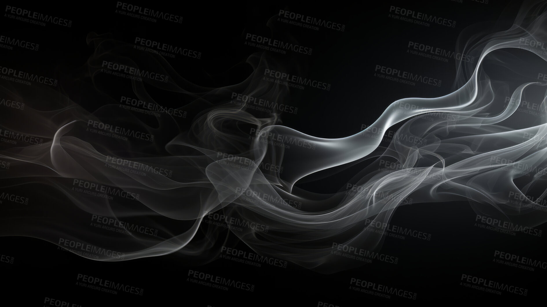 Buy stock photo Smoke, incense or gas in a studio with dark background by mockup space for magic effect with abstract. Fog, steam or vapor mist moving in air for cloud smog pattern by black backdrop with banner.