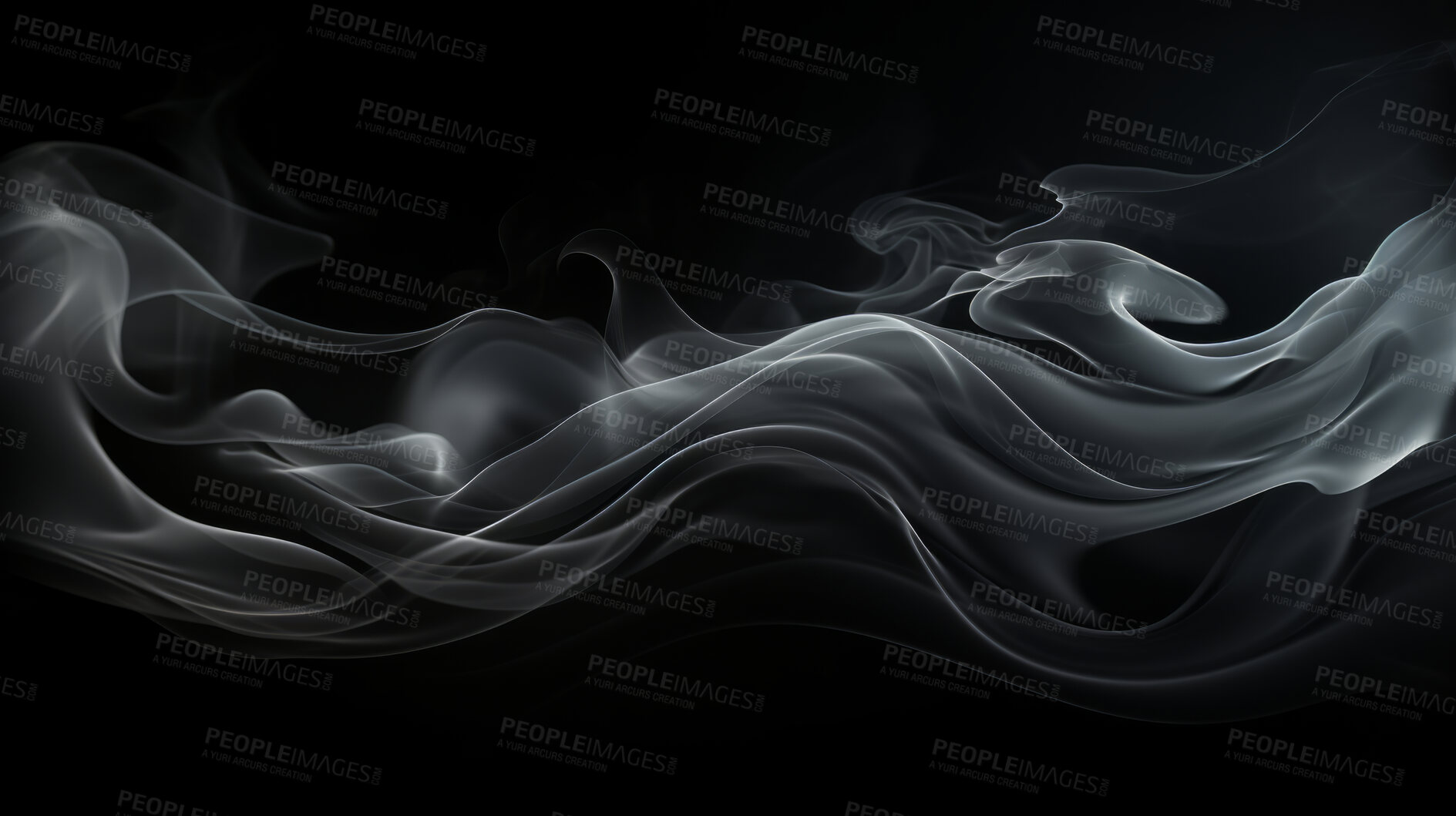 Buy stock photo Smoke, incense or gas in a studio with dark background by mockup space for magic effect with abstract. Fog, steam or vapor mist moving in air for cloud smog pattern by black backdrop with banner.