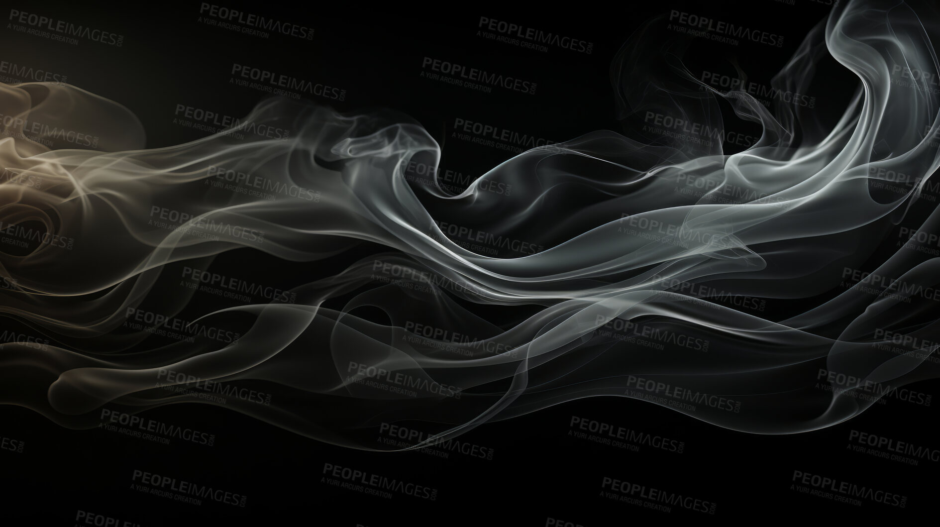 Buy stock photo Smoke, incense or gas in a studio with dark background by mockup space for magic effect with abstract. Fog, steam or vapor mist moving in air for cloud smog pattern by black backdrop with banner.