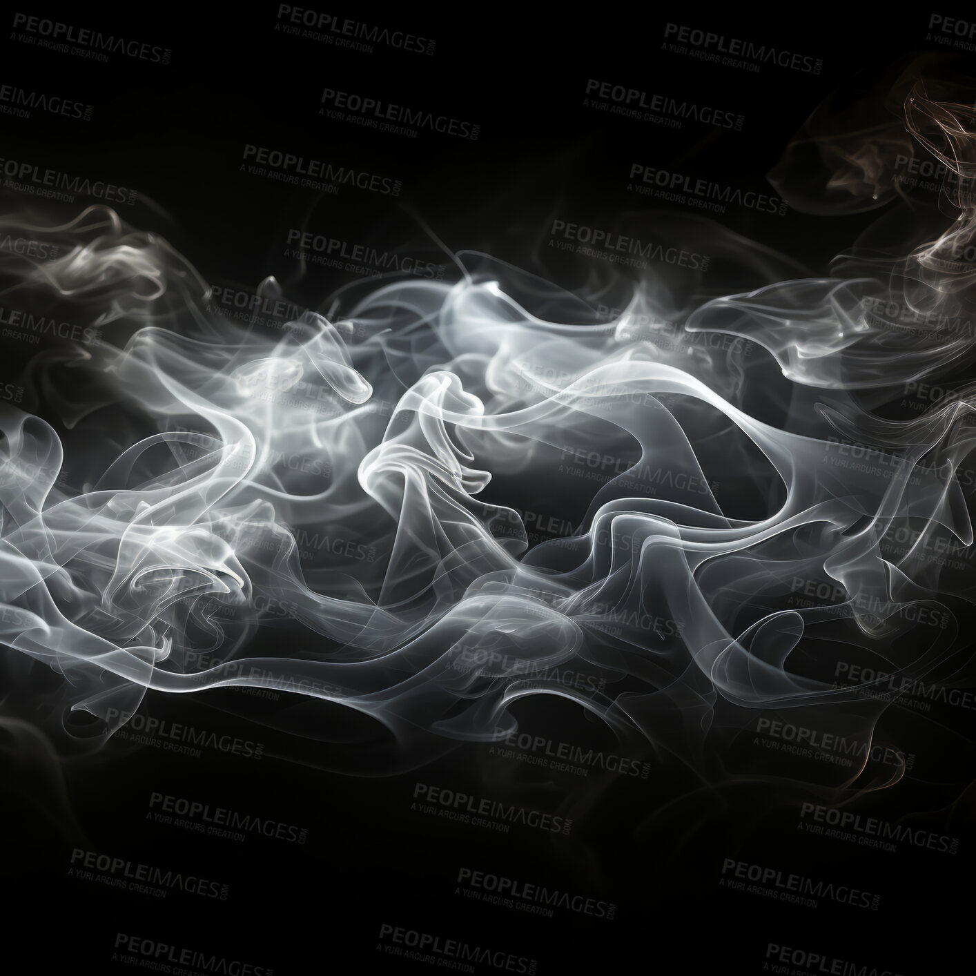 Buy stock photo Abstract smoke, black background and mockup space with gloomy fog, creative art and magic effect. Vapor, dry ice or mystical swirl with special effects in studio, gas or smog with white puff by steam