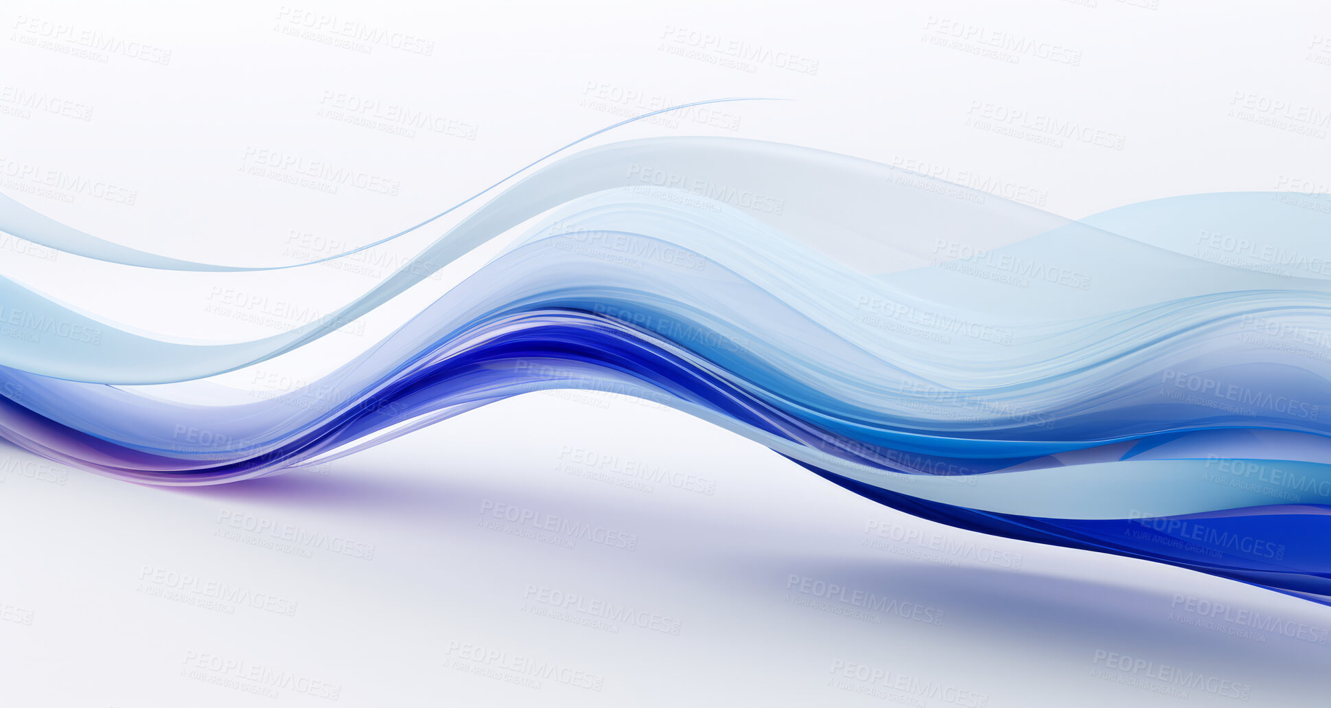 Buy stock photo Energy, fabric and wave flow render on a white background for design, wallpaper or backdrop. Blue, vibrant material and fluid movement closeup of curves graphic for science, 3d art and creative business