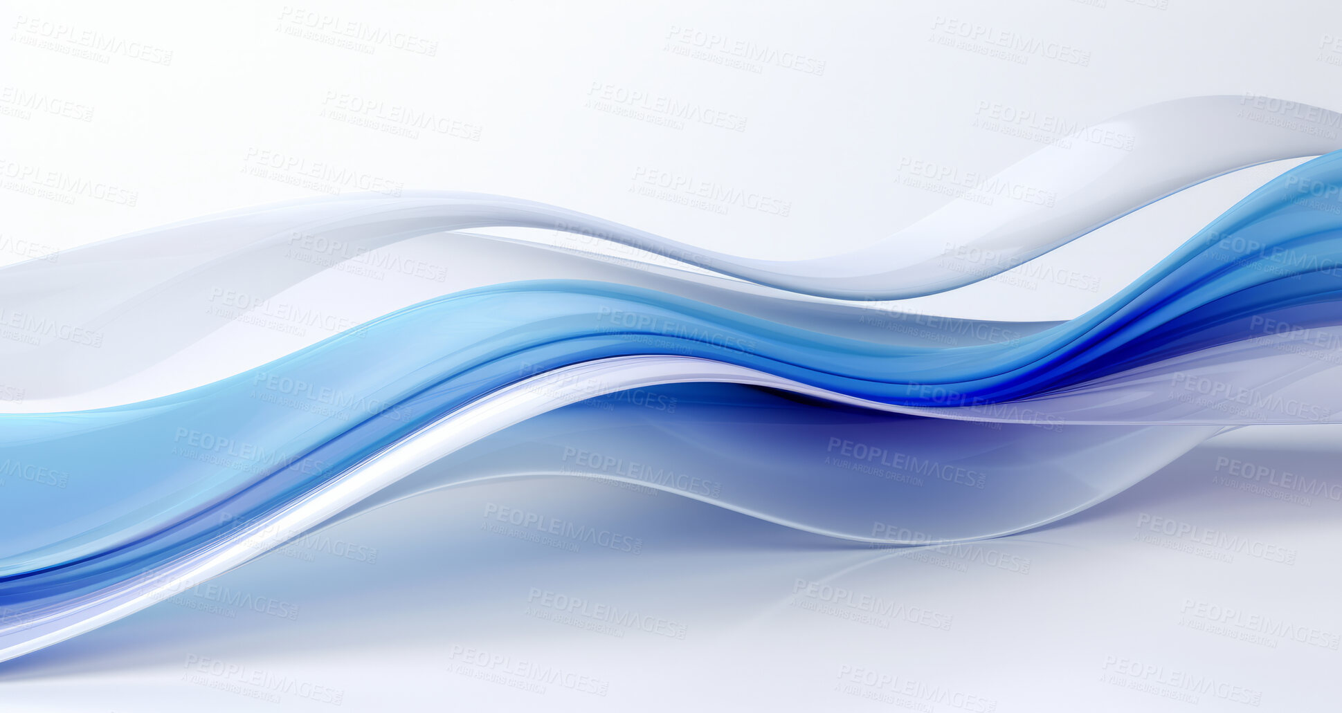 Buy stock photo Energy, fabric and wave flow render on a white background for design, wallpaper or backdrop. Blue, vibrant material and fluid movement closeup of curves graphic for science, 3d art and creative business