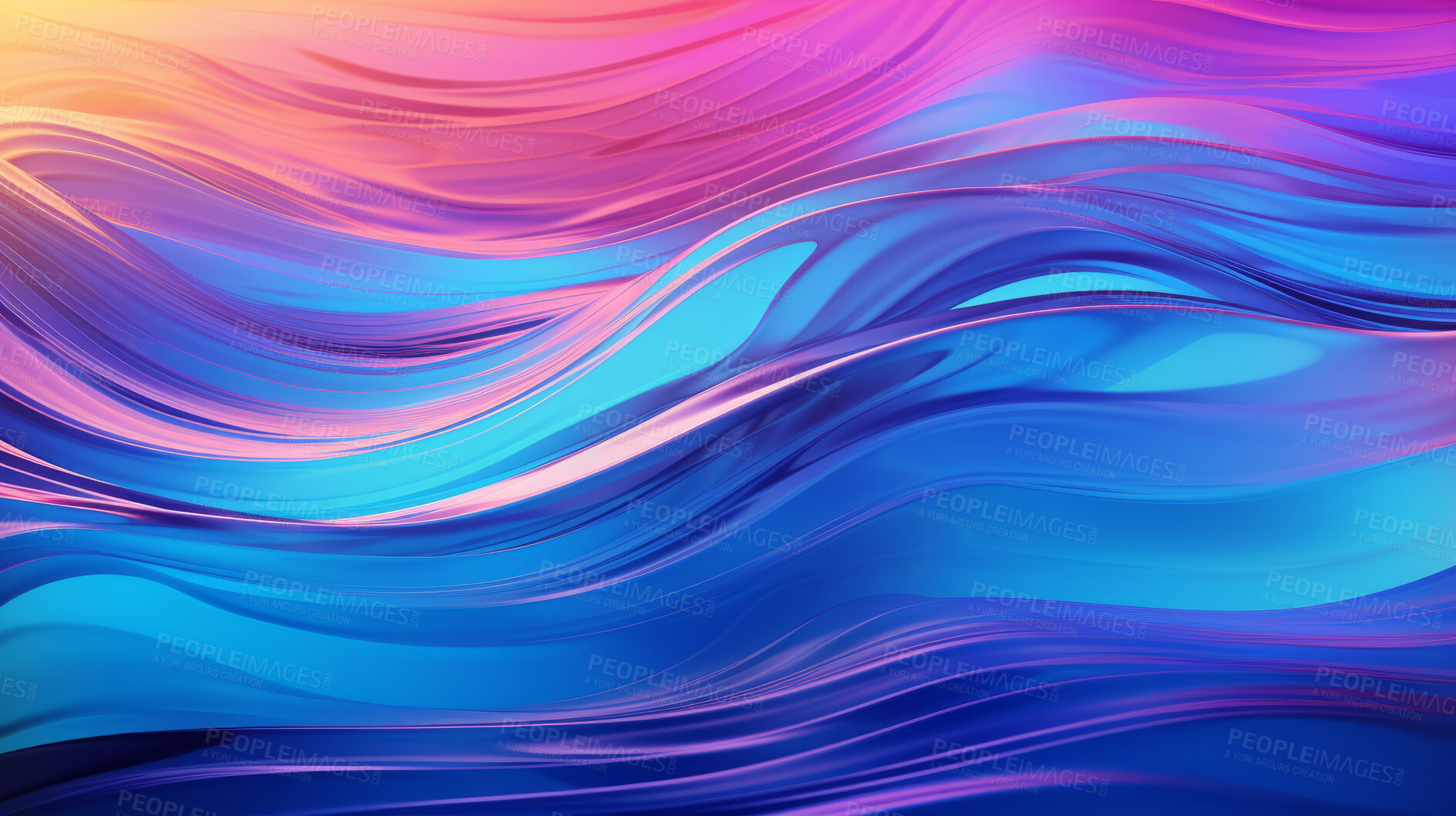 Buy stock photo Iridescent, water and wave flow render background for sustainability, ecology and eco friendly support. Colourful, liquid and vibrant holographic fluid in closeup for ocean graphic, nature and sea