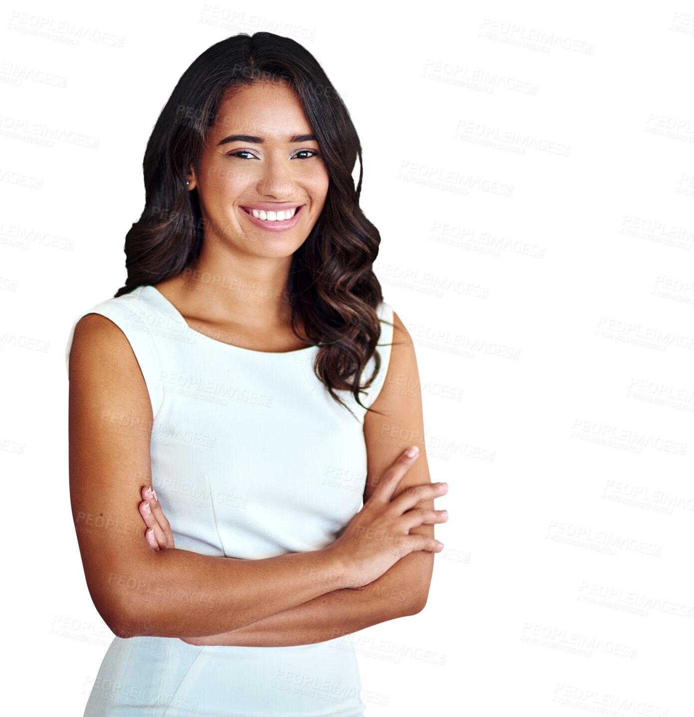 Buy stock photo Portrait, confident and a business woman arms crossed isolated on a transparent background for corporate work. Company, smile and agency career with a happy young employee on PNG as a professional