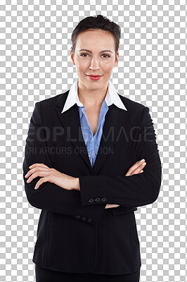 Buy stock photo Woman, portrait and business clothes for confident manager, career development or company growth. Female person, face and professional with arms crossed or isolated, transparent png as background