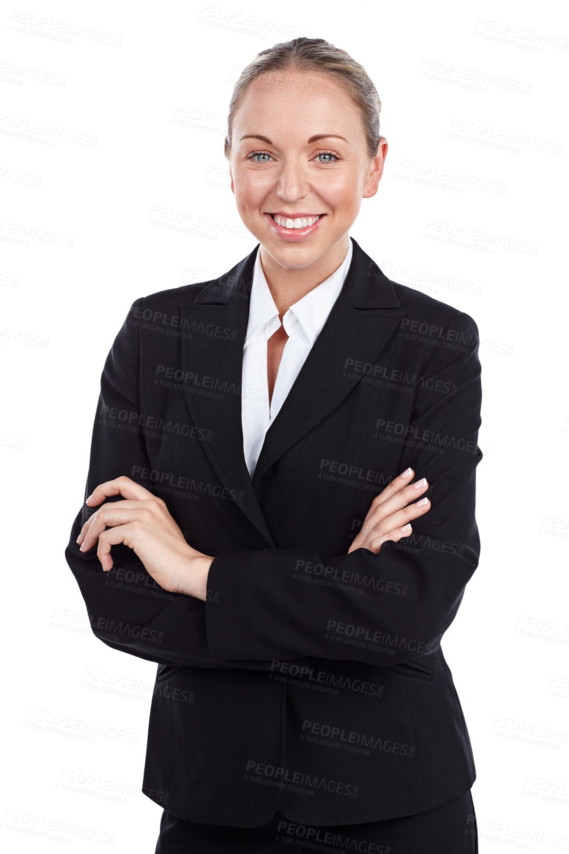 Buy stock photo Portrait, business woman with confidence and smile isolated on a transparent png background. Face, arms crossed and happy professional entrepreneur, agent and pride of corporate employee in Canada 