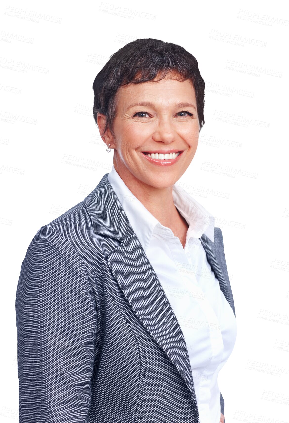 Buy stock photo Professional, confidence and portrait of mature woman isolated on transparent png background with smile. Happy businesswoman, office manager or business person with executive career, face and pride.