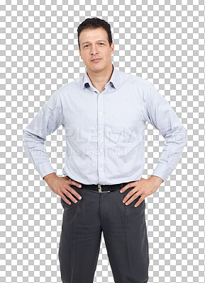 Buy stock photo Portrait, corporate and a confident business man isolated on a transparent background for work. Professional, career and job with a mature employee on PNG for experience in company management