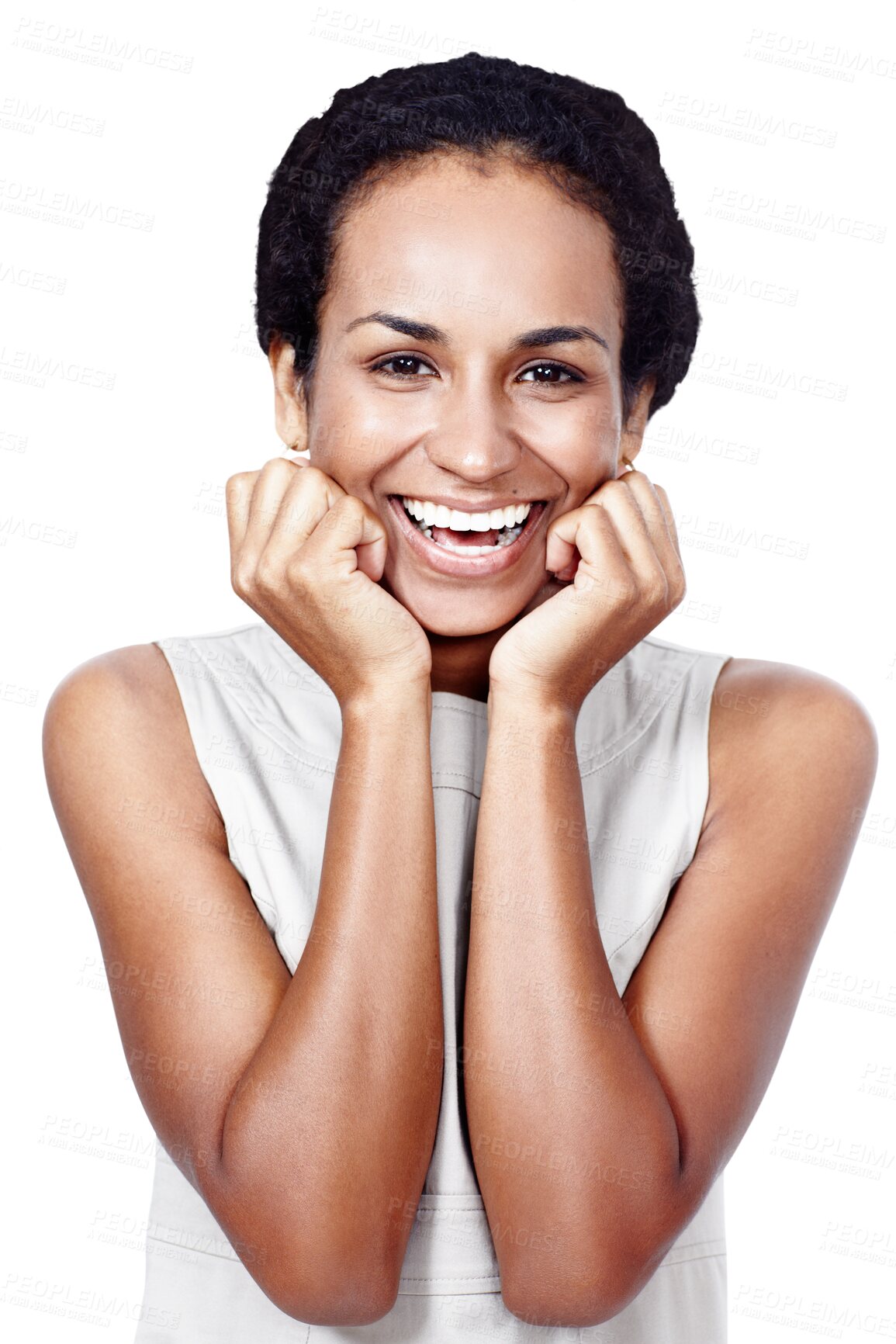 Buy stock photo Portrait, wow and excited with a business woman isolated on transparent background for good news. Success, surprise and reaction of a happy young person to a bonus, promotion or achievement on PNG