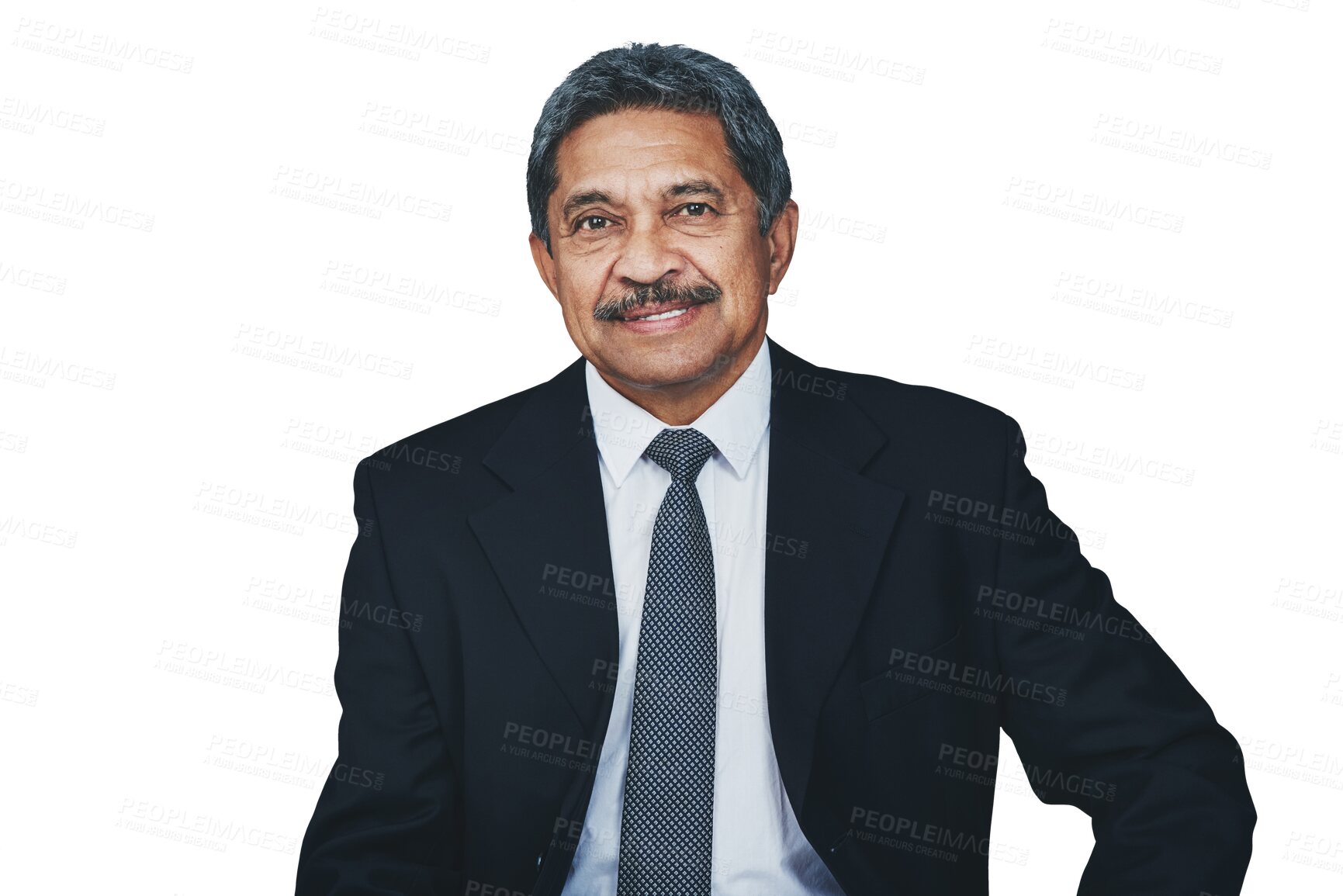 Buy stock photo Portrait, happy business man and ceo isolated on a transparent png background. Face, mature professional entrepreneur and manager in suit, Indian executive or financial consultant, corporate boss