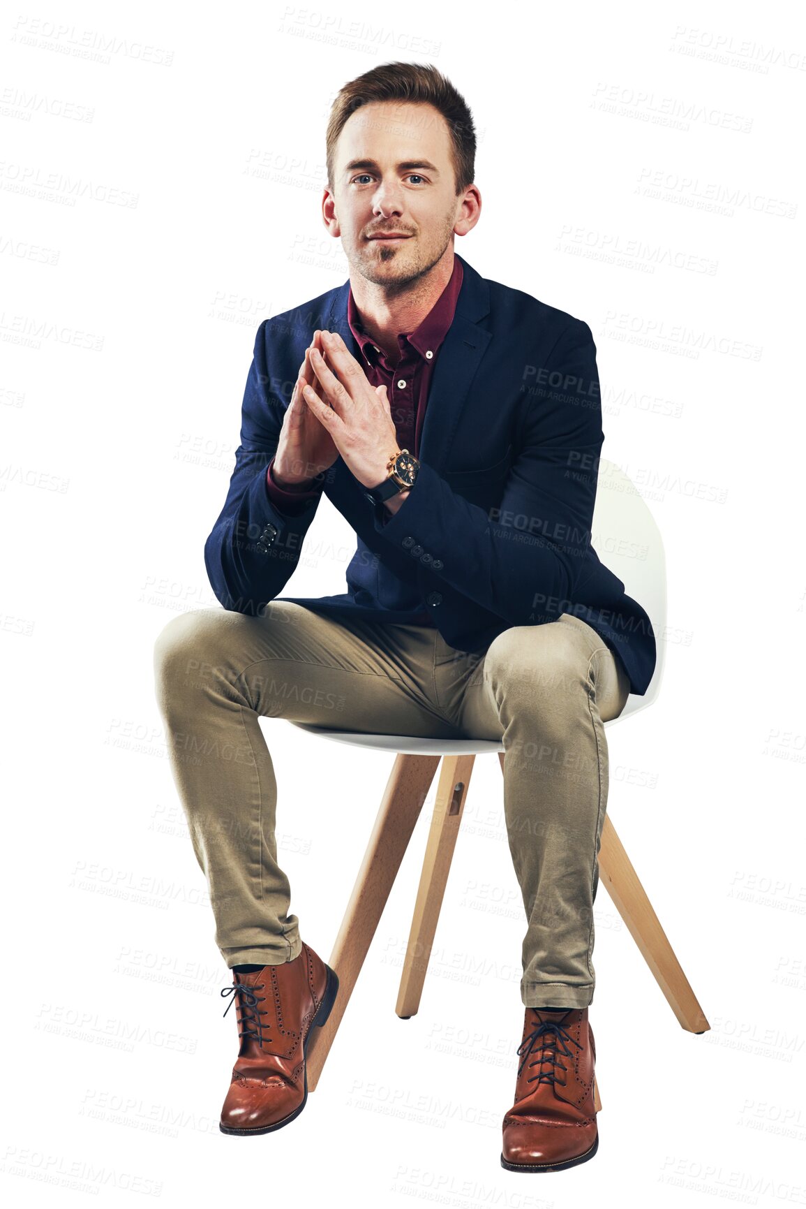 Buy stock photo Portrait, businessman and thinking with vision for future, growth or wealth with investment opportunity. Male entrepreneur, startup and profession with idea on isolated or transparent png background